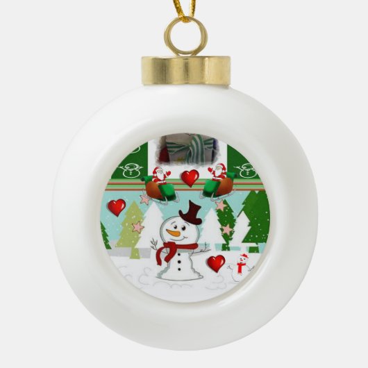 Weihnachts-Keramik Ball Ornament, Schneemann Keramik Kugel-Ornament (Vorderseite)
