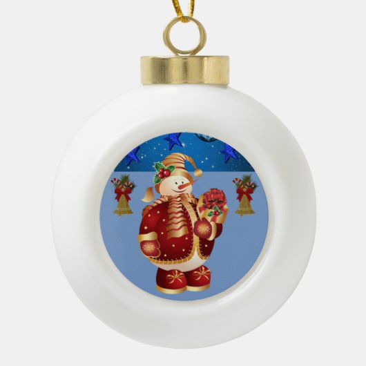 Weihnachts-Keramik Ball Ornament, Schneemann Keramik Kugel-Ornament (Vorderseite)