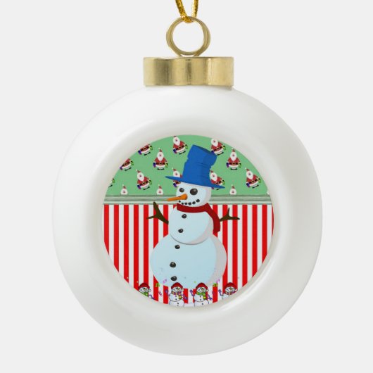 Weihnachts-Keramik Ball Ornament, Schneemann Keramik Kugel-Ornament (Vorderseite)