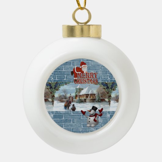 Weihnachts-Keramik Ball Ornament, Schneemann Keramik Kugel-Ornament (Vorderseite)
