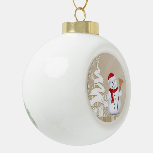 Weihnachts-Keramik Ball Ornament, Schneemann Keramik Kugel-Ornament (Links)