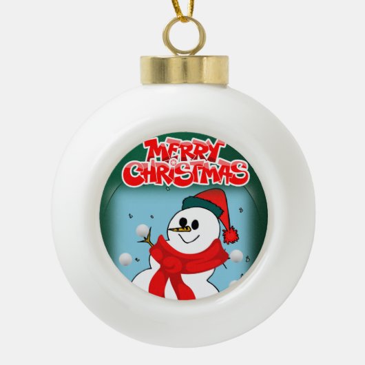 Weihnachts-Keramik Ball Ornament, Schneemann Keramik Kugel-Ornament (Vorderseite)