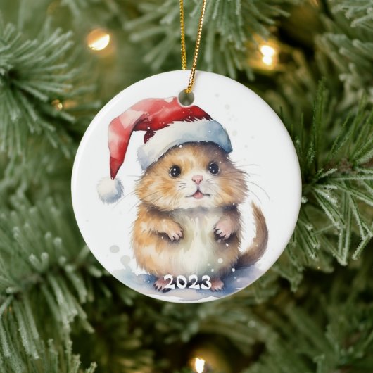 Weihnachts-Keramik Ornament mit Watercolor Hamster (Baum)
