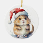 Weihnachts-Keramik Ornament mit Watercolor Hamster (Vorne)