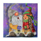 Weihnachts Keramik Tile Geschenk Happy Gnomes sing Fliese (Vorderseite)