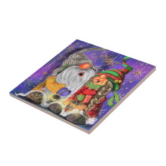 Weihnachts Keramik Tile Geschenk Happy Gnomes sing Fliese (Seite)