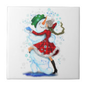 Weihnachts Keramik Tile mit Snowman und Girl Dance Fliese (Vorderseite)