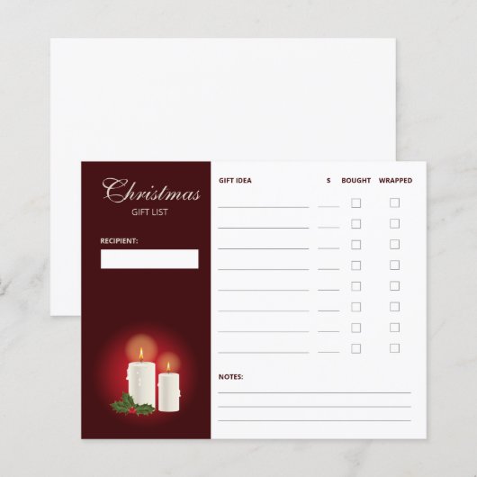 Weihnachts-Kerzen auf Rot - Weihnachtsgeschenkplän (Vorne/Hinten)