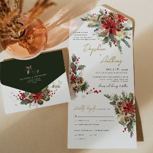Weihnachts-Kiefer Floral Alles-in-Einem Hochzeitse All In One Einladung