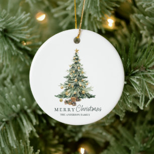 Weihnachts-Kiefernbaum-Foto-Familien-Schmuck Keramik Ornament