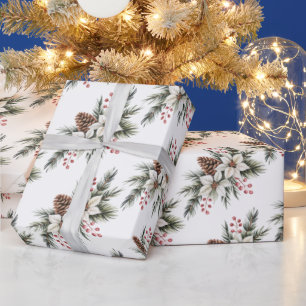 Weihnachts-Kiefernzapfen Zweige Blumen Stechpalme  Geschenkpapier