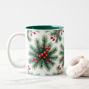 Weihnachts-Kieferzweig & Rote Beeren Tasse Festl