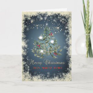 Weihnachts-Kieferzweig-Schneeflocken Feiertagskarte
