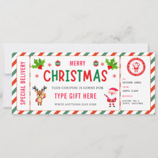 Weihnachts-Kinder-Coupon-Zertifikat Rudolph Santa Einladung