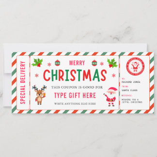 Weihnachts-Kinder-Coupon-Zertifikat Rudolph Santa Einladung
