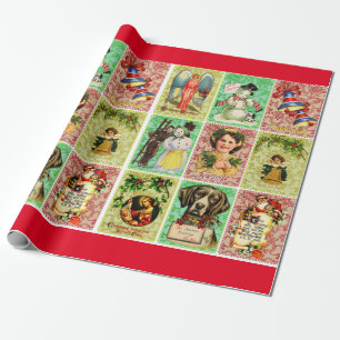 Weihnachts-Kinder-Tiere Vintage viktorianische Kun Geschenkpapier