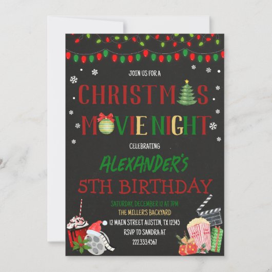 Weihnachts-Kinoabend Einladung (Vorderseite)