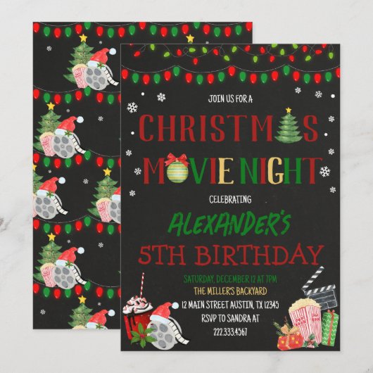 Weihnachts-Kinoabend Einladung (Vorne/Hinten)