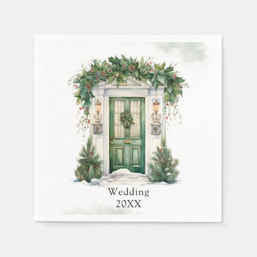 Weihnachts-Kirchentor Winterlandschaft Hochzeit Serviette (Vorderseite)