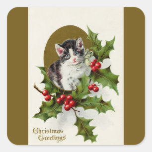 Weihnachts Kitten Gold Square Sticker