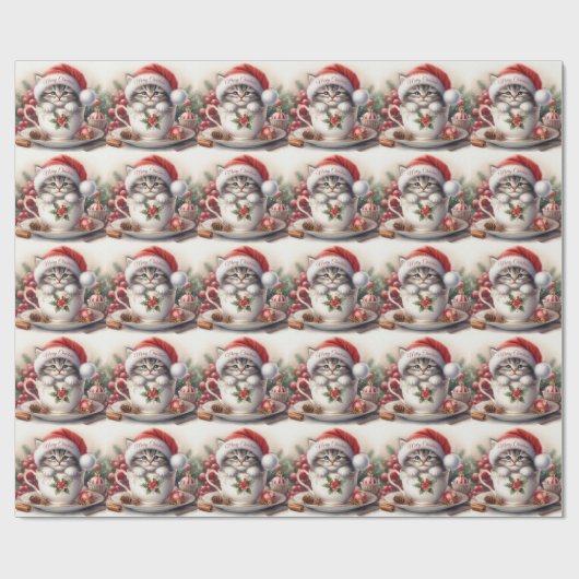 Weihnachts-Kitten in einem Teacup Geschenkpapier (Flach)