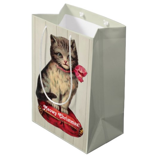 Weihnachts-Kitten mit einem roten Bow Mittlere Geschenktüte (Rückseite Schrägansicht)