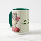 Weihnachts-Kitten mit einem roten Bow Tasse (Vorderseite Links)