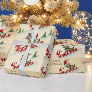 Weihnachts Kitten reiten mit einer Candy Cane Geschenkpapier