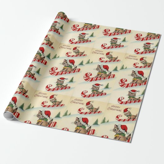 Weihnachts Kitten reiten mit einer Candy Cane Geschenkpapier (Ungerollt)