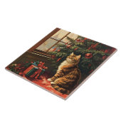 Weihnachts-Kitty am Fenster Fliese (Seite)