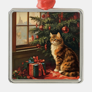 Weihnachts-Kitty am Fenster Ornament Aus Metall