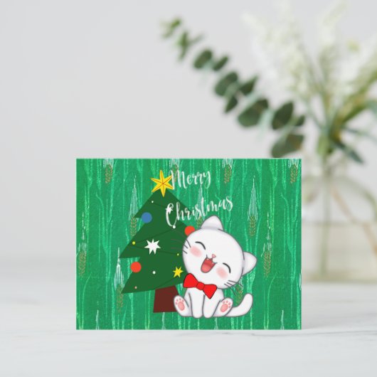 Weihnachts Kitty - farbiges Urlaubsdesign Postkarte (Stehend Vorderseite)