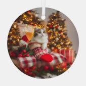 Weihnachts-Kitty-Glas-Ornament Ornament Aus Glas (Rückseite)