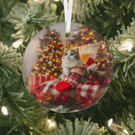Weihnachts-Kitty-Glas-Ornament Ornament Aus Glas