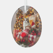 Weihnachts-Kitty-Glas-Ornament Ornament Aus Glas (Vorderseite links)