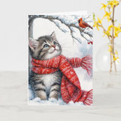 Weihnachts-Kitty sieht einen Kardinal Karte (Gelbe Blume)