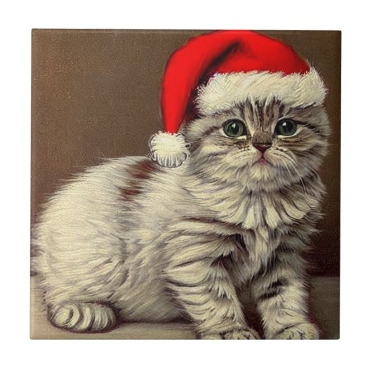 Weihnachts-Kitty-Weihnachtsmannmütze Fliese (Vorderseite)