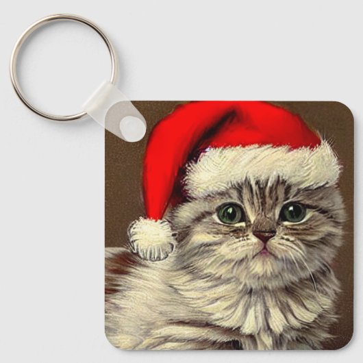Weihnachts-Kitty-Weihnachtsmannmütze Schlüsselanhänger (Vorderseite)