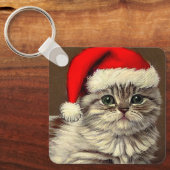 Weihnachts-Kitty-Weihnachtsmannmütze Schlüsselanhänger (Vorderseite)