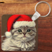 Weihnachts-Kitty-Weihnachtsmannmütze Schlüsselanhänger (Rückseite)