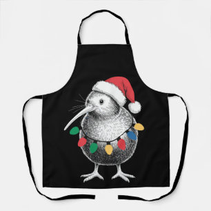 Weihnachts-Kiwi-Vogel-Santa-Hut-Lichter-Feiertag-X Schürze