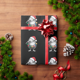 Weihnachts-Kiwi-Vogel-Santa-Hut-Lichter-Feiertage- Geschenkpapier