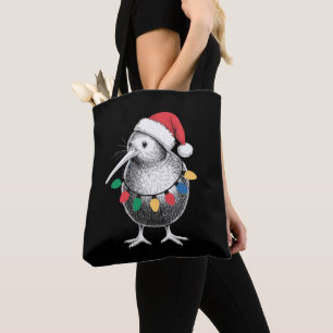 Weihnachts-Kiwi-Vogel-Santa-Hut-Lichter-Feiertage- Tasche