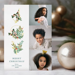 Weihnachts-Klassik-Mint Botanischer JOY Collage-Fo Folien Feiertagskarte