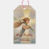 Weihnachts Klassischer Vintager Engel mit Blume Geschenkanhänger (Rückseite)