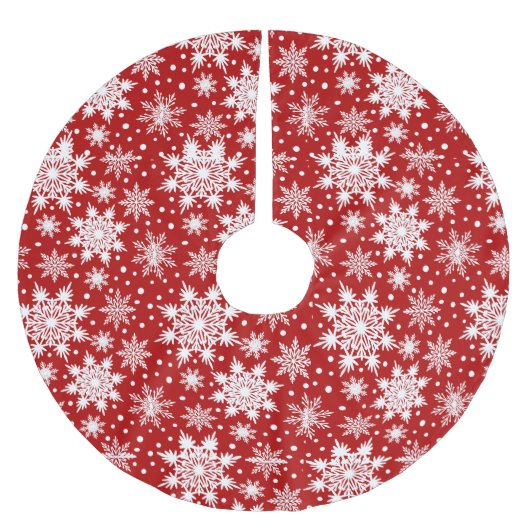 Weihnachts Klassisches Rot-Weiß-Schneeflockenmuste Polyester Weihnachtsbaumdecke (Vorderseite)