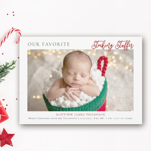 Weihnachts-Kleine Geschenk Red Green Foto Baby Ankündigung