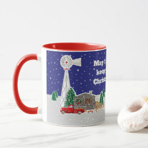 Weihnachts Kleiner roter LKW mit Kabine und Windmü Tasse