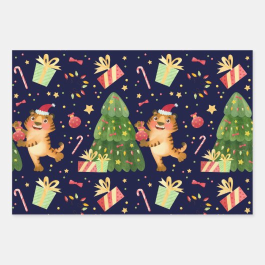 Weihnachts Kleiner Tiger in Weihnachten Baumgesche Geschenkpapier Set (Vorderseite 3)