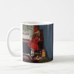 Weihnachts kleines Mädchen Telefon Antik Kaffeetasse